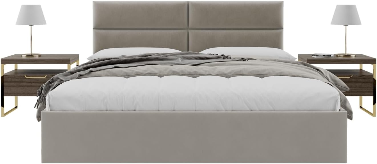 Vänt Upholstered Wall Mounted Headboard Panels -Philip Layout - 78' X 23'-Configuration of 4 Individual Panels - Recommended for King-Cal King - Velvet/Sand Storm