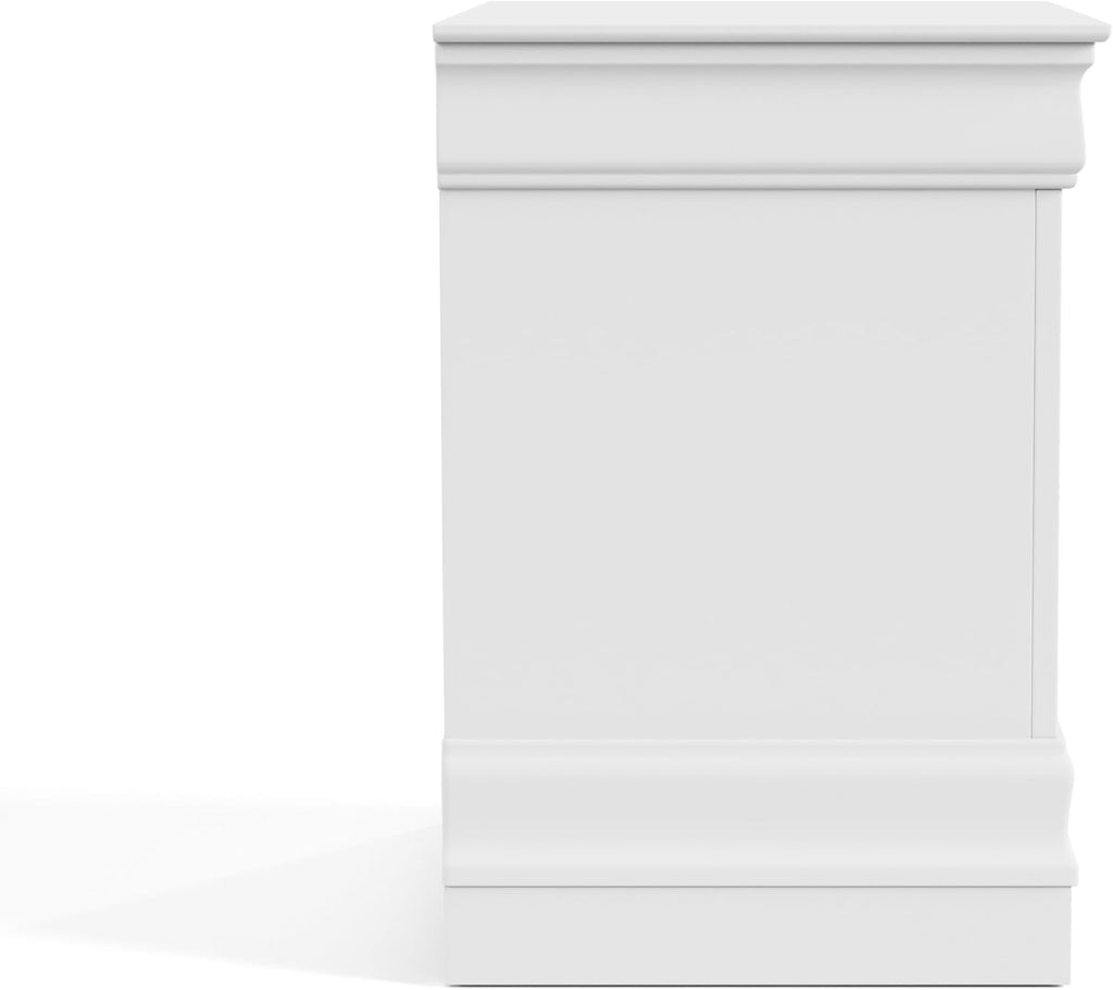 Furniture of America Arabella Traditional Solid Wood 3 Piece Bedroom Set, Queen Bed Frame and Nightstands Set of 2, Chic Sleigh Design Bedframe with Headboard and Footboard, Box Spring Needed, White