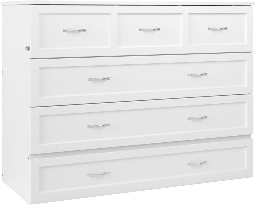 AFI, Northfield Murphy Bed Chest Full with 6' Mattress, Storage Drawer & Built-in USB Charger, White