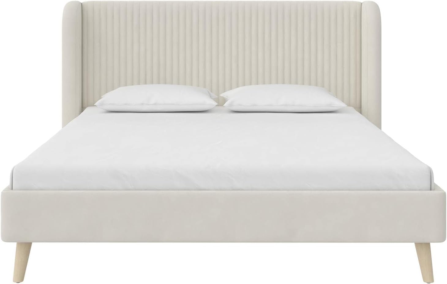 Novogratz Holly Upholstered Wingback Bed Frame, Queen, Ivory Velvet