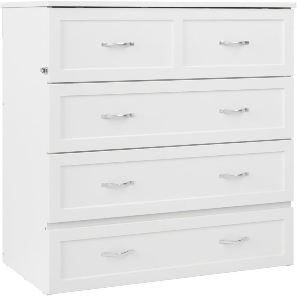 AFI, Northfield Murphy Bed Chest Twin XL with 6' Mattress, Storage Drawer & Built-in USB Charger, White
