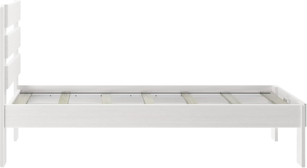 Plank+Beam Rustic Wood Twin Bed Frame, Platform Bed with Headboard, Slatted, White Wash