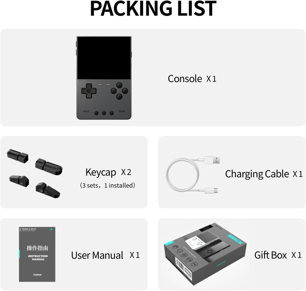 Brick Hammer Handheld Game Console, Mini Game Player with 3.2 inch IPS Screen, Portable Video Game Console with Built-in 64G TF Card (Grey 64G)