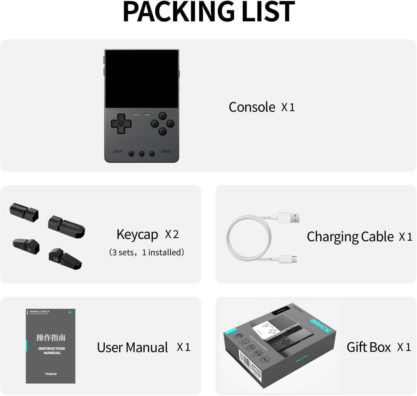 Brick Hammer Handheld Game Console, Mini Game Player with 3.2 inch IPS Screen, Portable Video Game Console with Built-in 64G TF Card (Grey 64G)