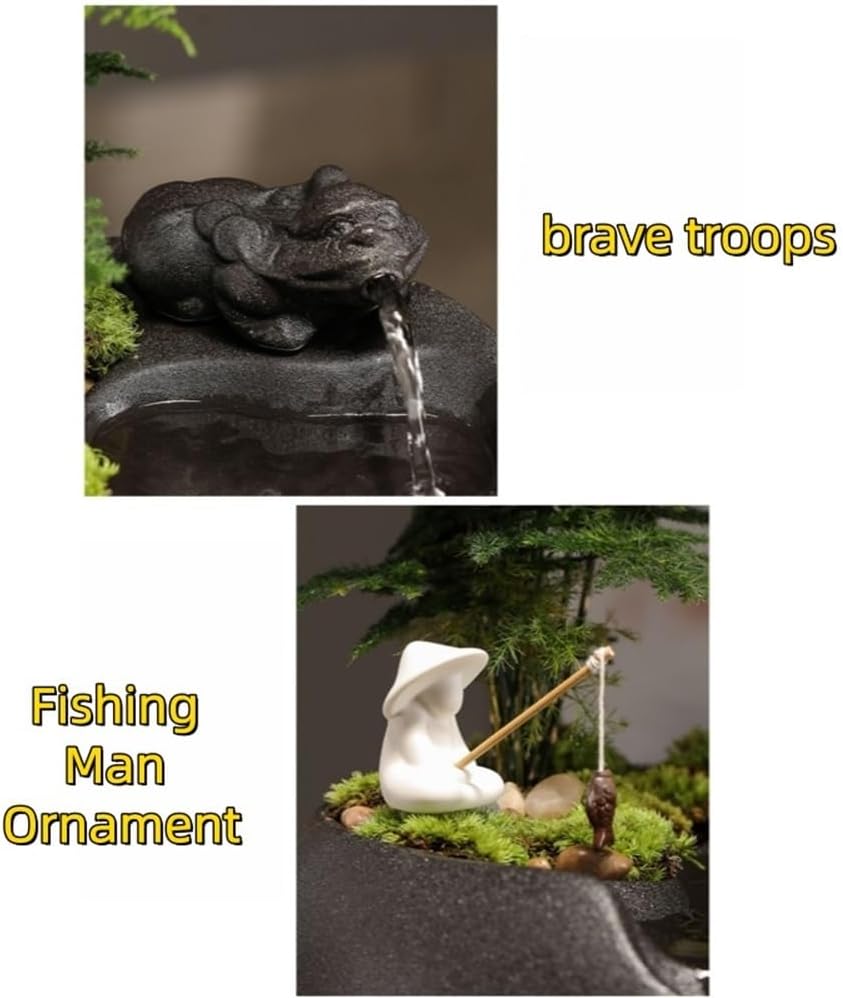 Small Indoor Waterfall Fountain, Ceramic Tabletop Fountain Water Feature Fall, Water Decoration, Humidifier for Home, Office(Black)