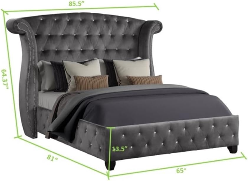 Sophia Queen 5 Pc Upholstery Bedroom Set Made with Wood in Gray