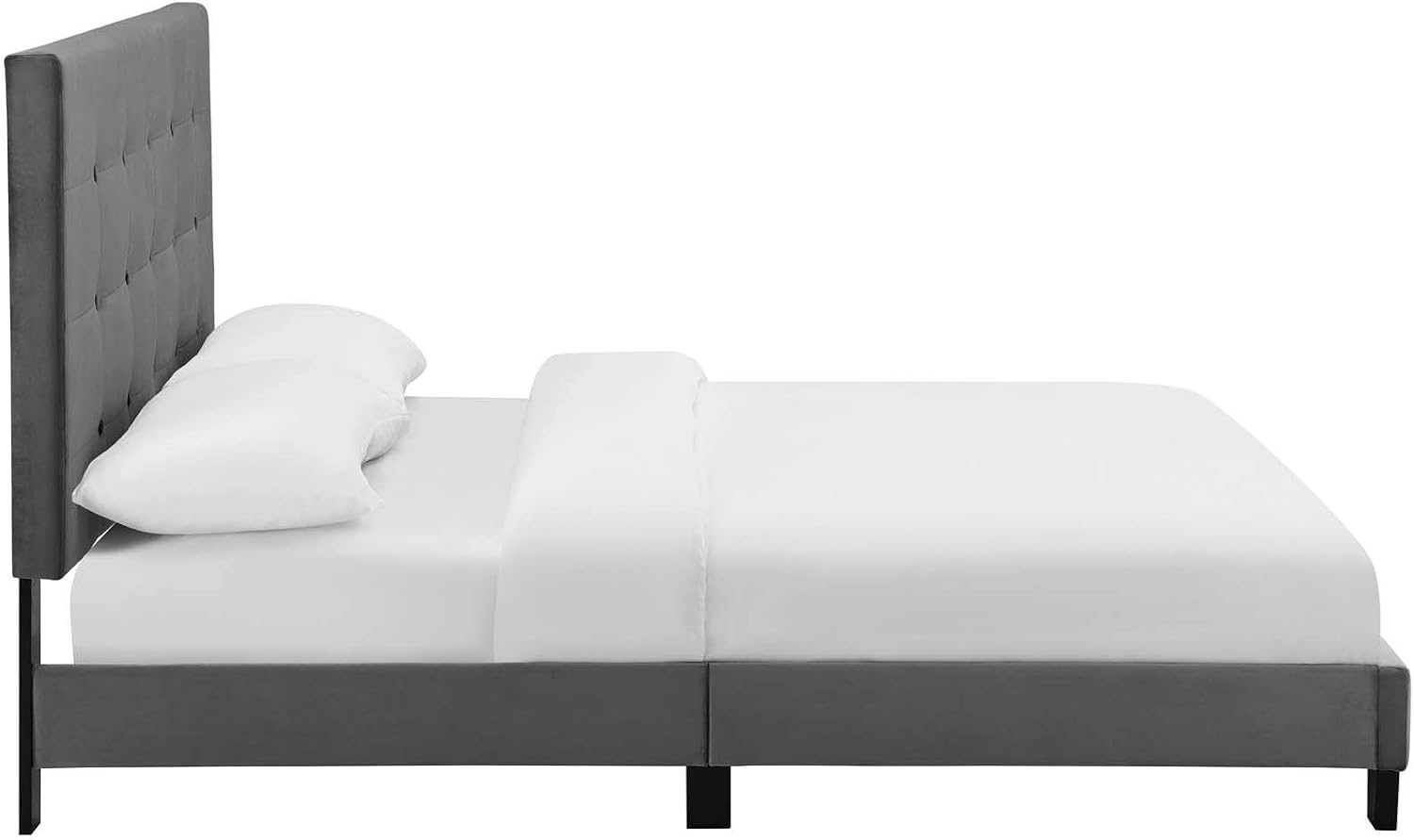 Modway Melanie Performance Velvet Upholstered Tufted Full Platform Bed in Gray