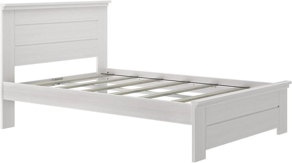 Plank+Beam Rustic Wood Full Bed Frame, Platform Bed with Headboard, Solid, White Wash