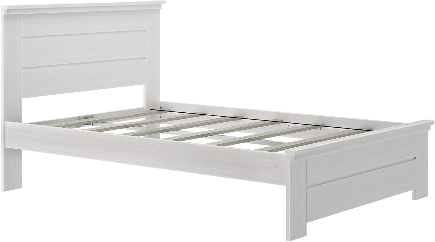 Plank+Beam Rustic Wood Full Bed Frame, Platform Bed with Headboard, Solid, White Wash