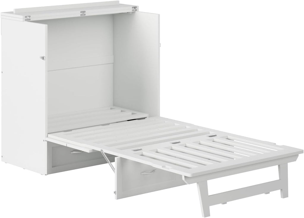 AFI, Northfield Murphy Bed Chest Twin XL with 6' Mattress, Storage Drawer & Built-in USB Charger, White