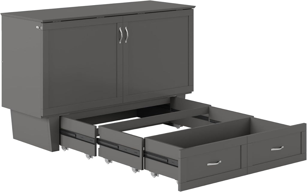 AFI, Monroe Queen Murphy Bed Chest with 6' Mattress, Storage Drawer & Built-in USB Charger, Grey