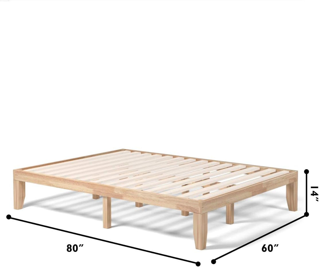 Giantex 14 Inch Queen Wood Platform Bed Frame, Minimalist Mattress Foundation with Solid Rubber Wood, Heavy Duty Slat Support, Without Headboard, Easy Assembly, No Box Spring Needed, Natural