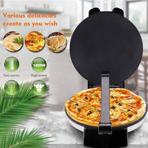 AUNMAS 10Inch Electric Tortilla Maker, Non Stick Chapati Machine with Knob Temperature Control, Stainless Steel Cover for Cooking, 1100W