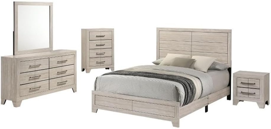 Best Quality Furniture 5 Piece Bedroom Set in Rustic Gray Oak Wood in Queen
