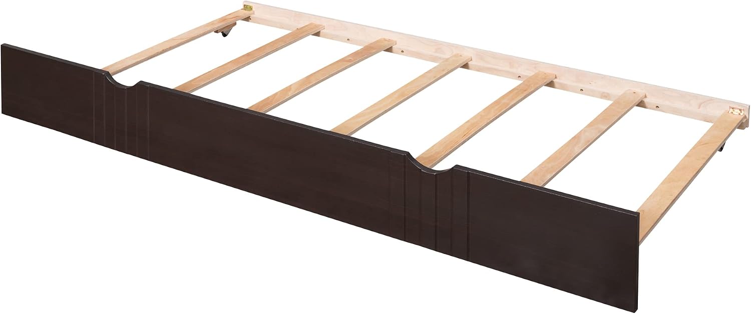 Merax Daybed with Trundle Bed Wooden Slats Support Modern Living Daybed with Rails, Twin Size, Espresso