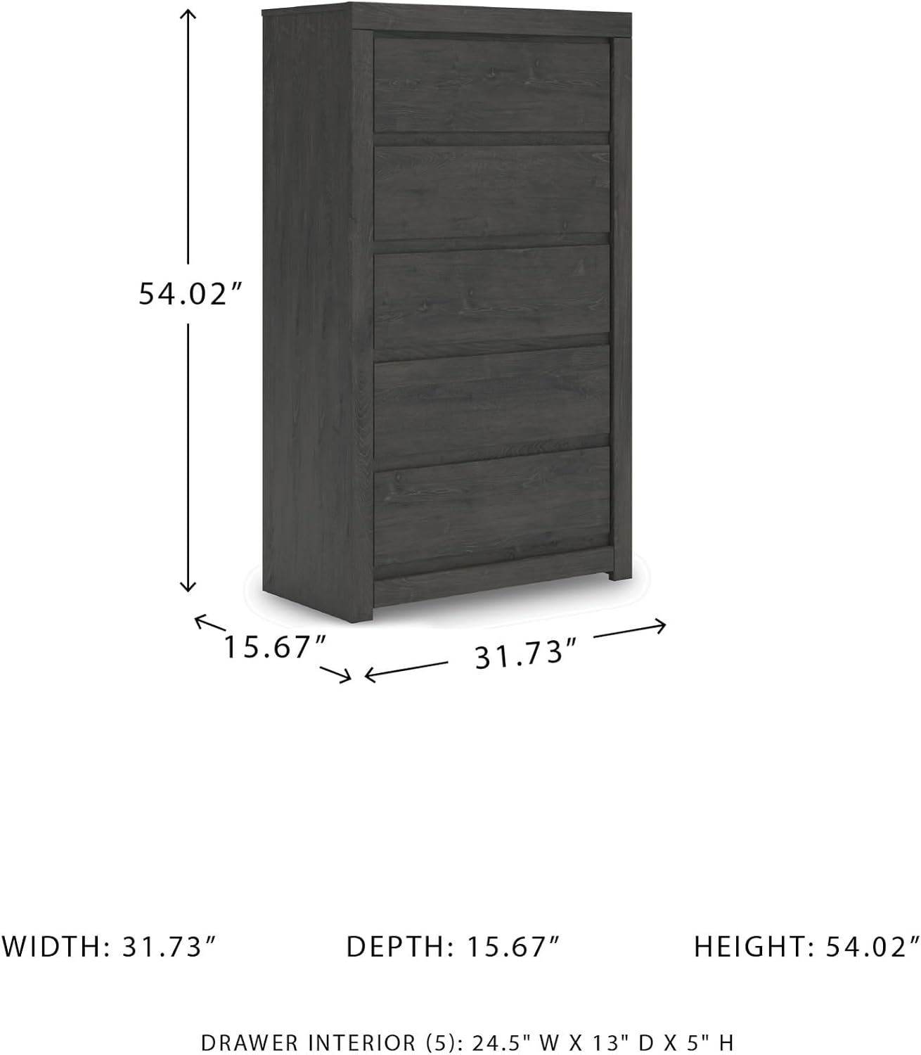 Signature Design by Ashley Parlayon Casual 5-Drawer Chest of Drawers with Safety Stop, Gray