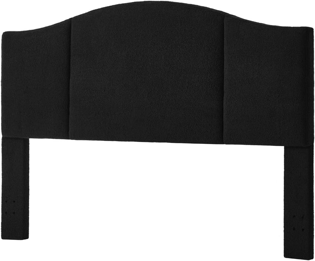 24KF Upholstered Soft Teddy Fabric King Headboard,Modern Wave-Like Top Edge CA King Size Headboard, 6033-K-Black