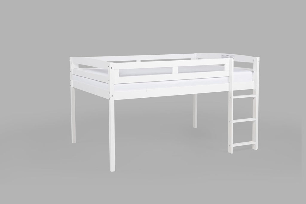 Tribeca Wood Low Loft Bed Frame / 14 Wood Slats Support/No Box Spring Necessary/Easy Assembly/Twin - White