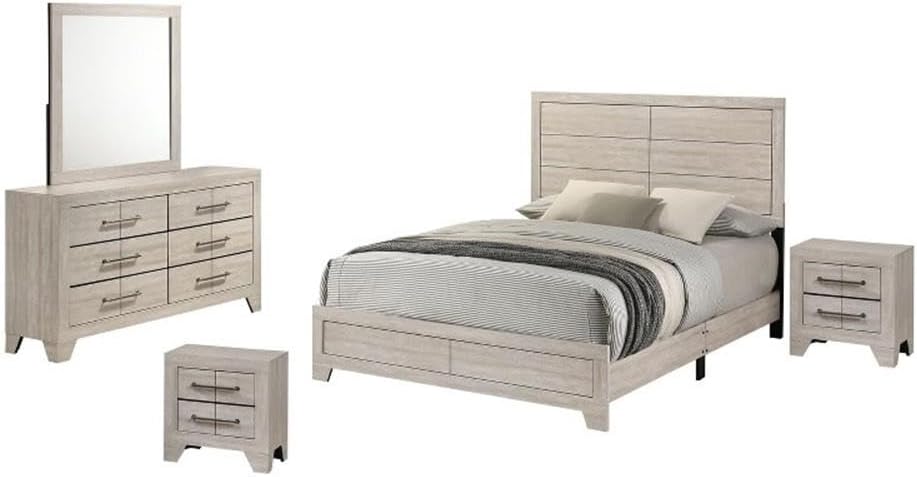 Best Quality Furniture 5 Piece Bedroom Set in Rustic Gray Oak Wood in Queen