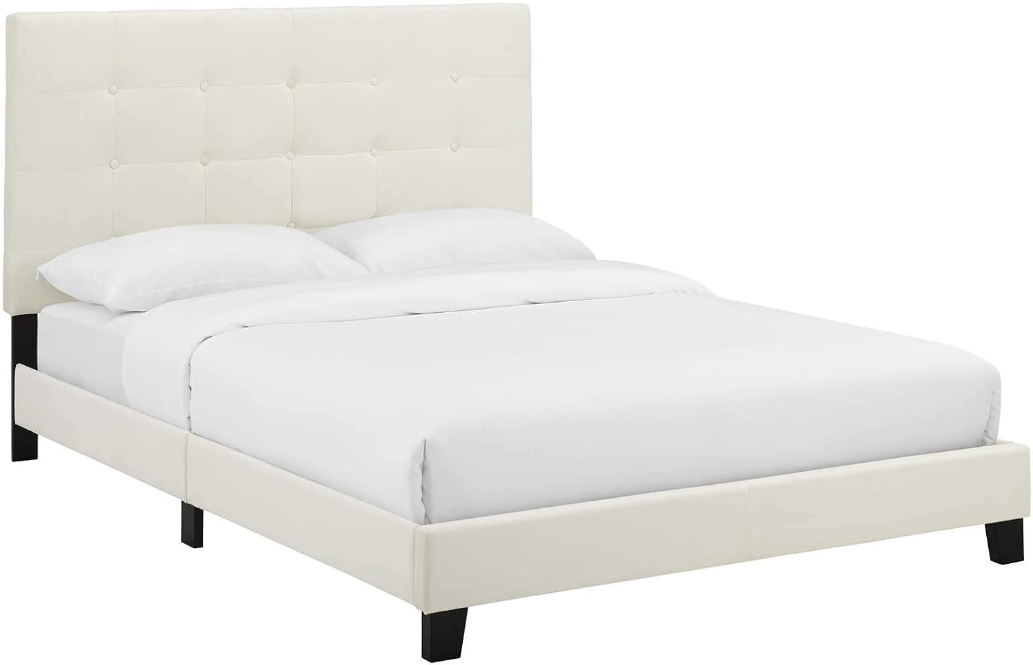 Modway Melanie Performance Velvet Upholstered Tufted Full Platform Bed in Ivory