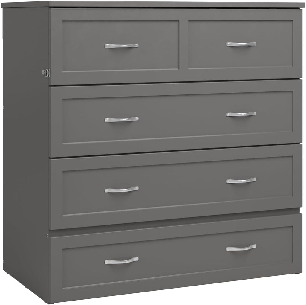 AFI, Northfield Murphy Bed Chest Twin XL with 6' Mattress, Storage Drawer & Built-in USB Charger, Grey