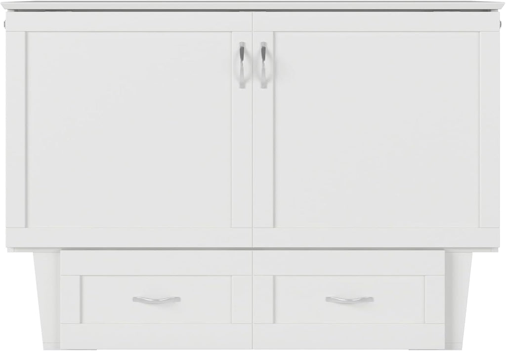 AFI, Monroe Full Murphy Bed Chest with 6' Mattress, Storage Drawer & Built-in USB Charger, White