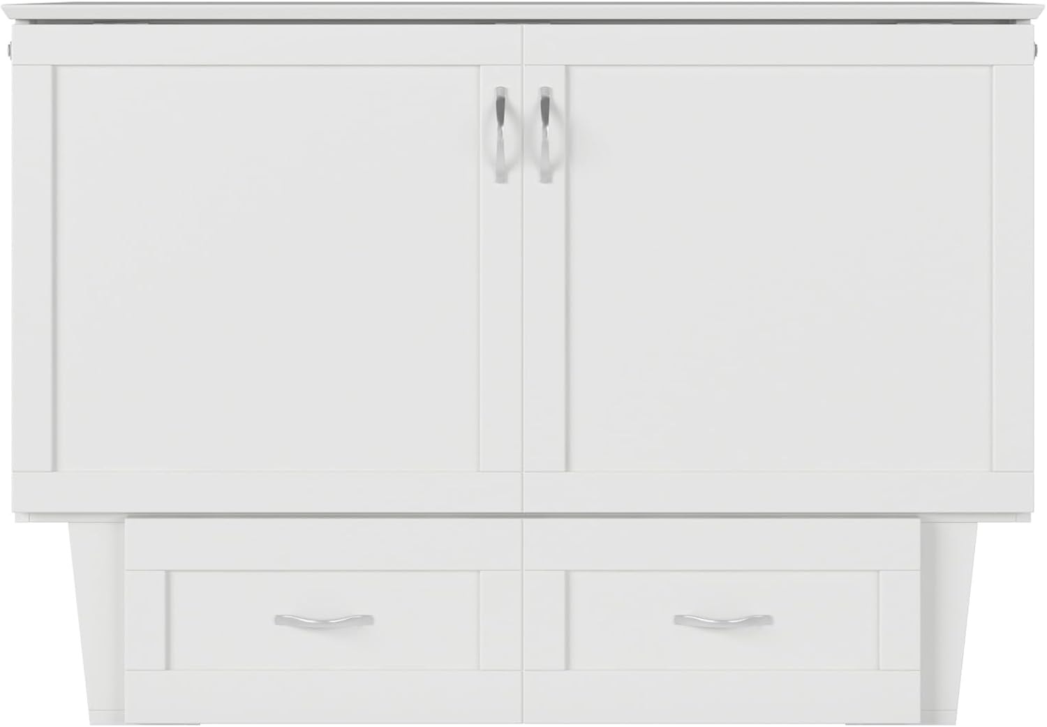 AFI, Monroe Full Murphy Bed Chest with 6' Mattress, Storage Drawer & Built-in USB Charger, White