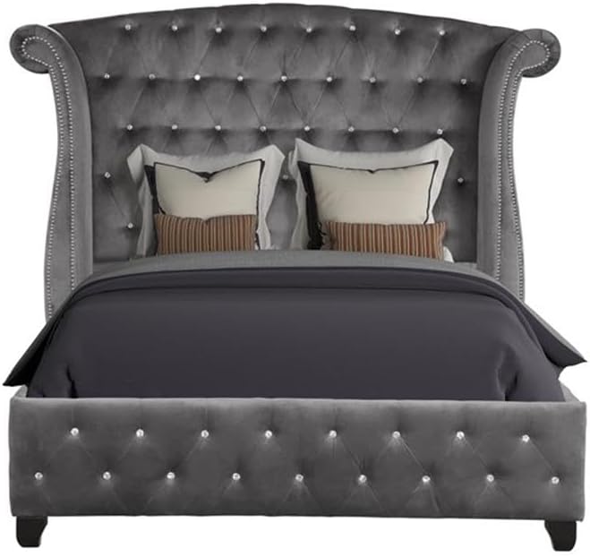 Sophia Queen 5 Pc Upholstery Bedroom Set Made with Wood in Gray