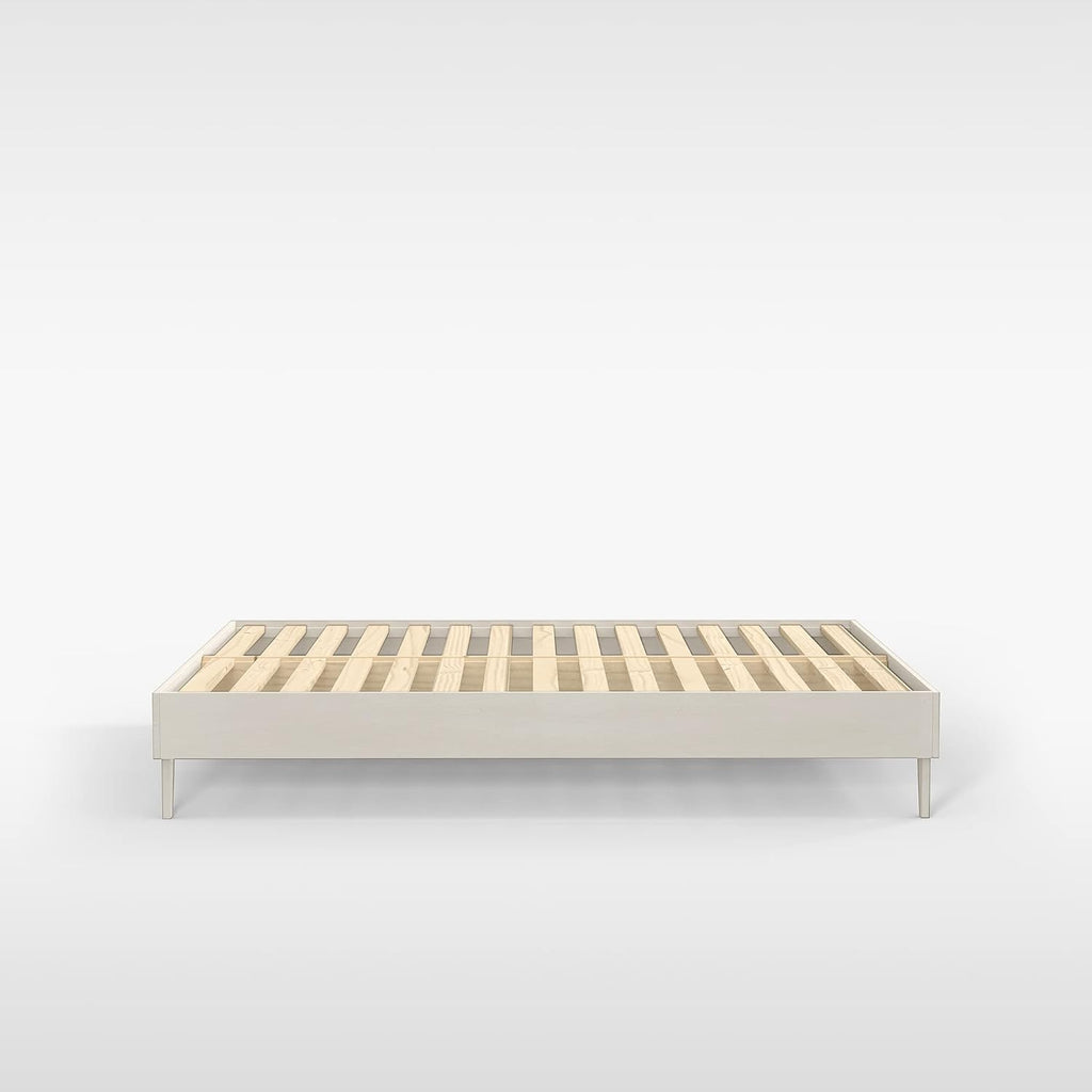 CARDINAL & CREST Wood Bed Frame | Made with 100% New Zealand Pine | Solid Mattress Platform Foundation Pressed Pine Slats | Easy Assembly | Twin Long - White