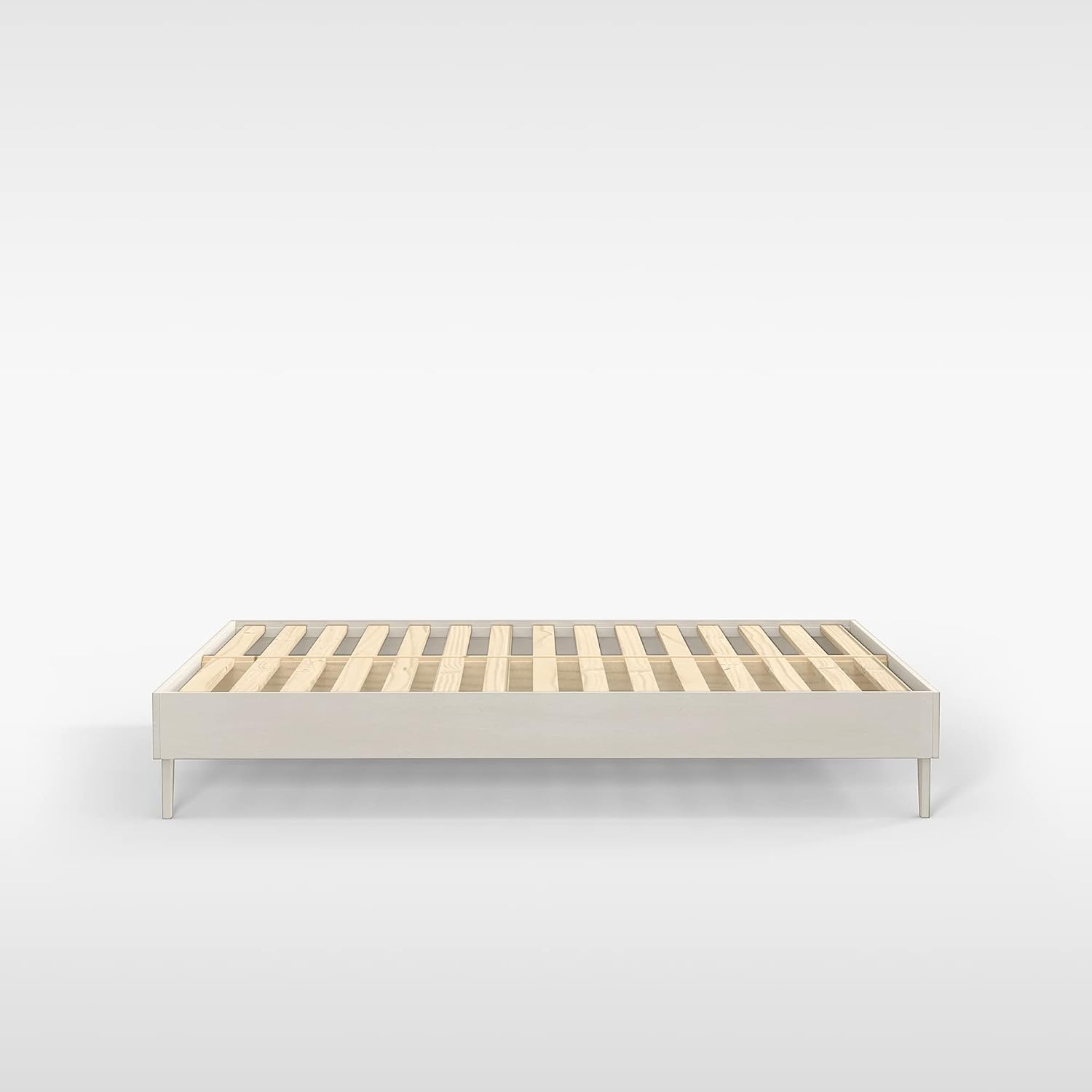 CARDINAL & CREST Wood Bed Frame | Made with 100% New Zealand Pine | Solid Mattress Platform Foundation Pressed Pine Slats | Easy Assembly | Twin Long - White