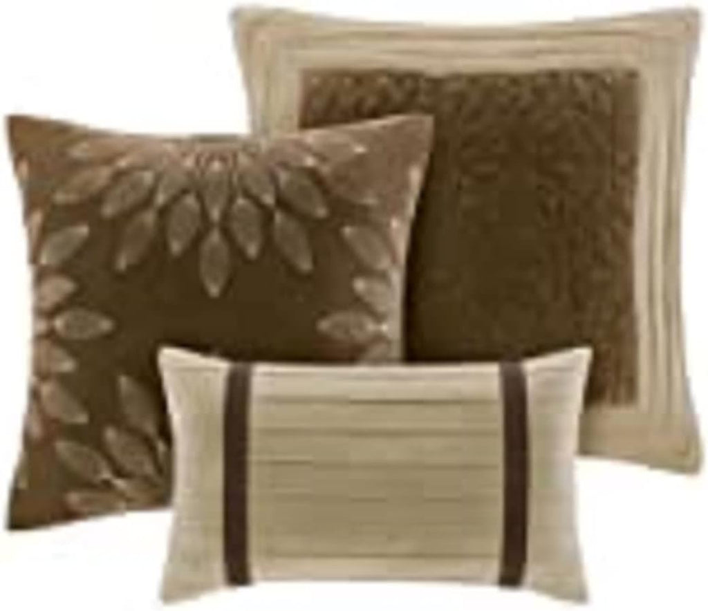 Madison Park Cozy Comforter Set-Luxury Faux Suede Design, Striped Accent, All Season Down Alternative Bedding, Matching Shams, Decorative Pillow, Natural, California King (104 in x 92 in)