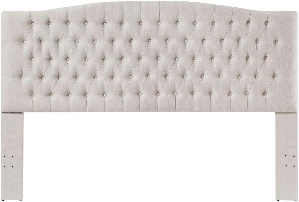 24KF Upholstered Tufted Button Linen Fabric Headboard,Comfortable Fashional Headboard King/CA King Size,Ivory