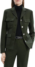 Theory Women's Flannel Long Sleeve Military Jacket, Hunter Green Melange, 00