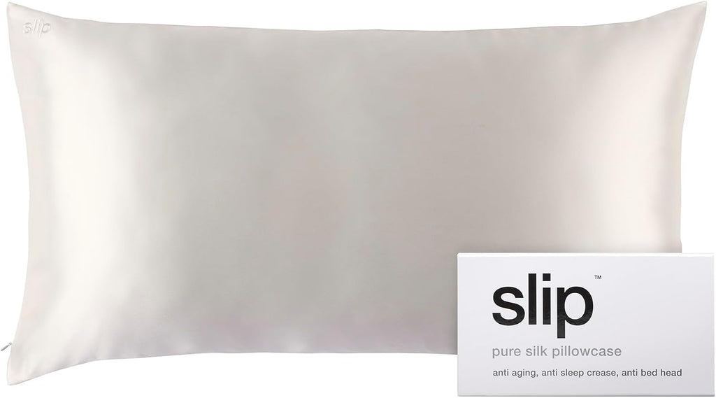 slip King Pure Silk Pillow Case - 100% Pure 22 Momme Mulberry Silk - King Size Standard Pillow Case -Anti-BedHead, Anti-Sleep Crease, White (20' x 36')