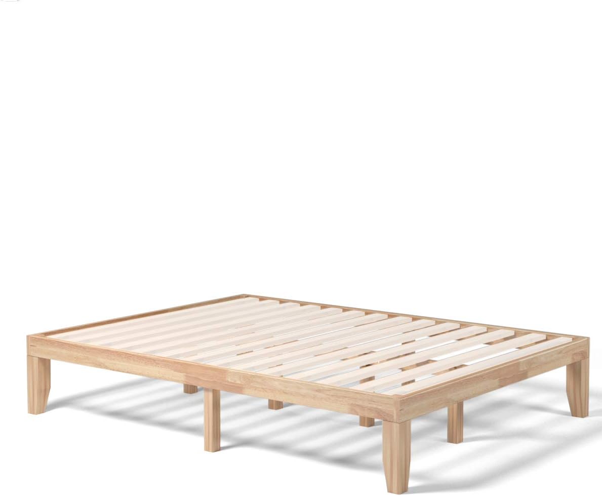 Giantex 14 Inch Queen Wood Platform Bed Frame, Minimalist Mattress Foundation with Solid Rubber Wood, Heavy Duty Slat Support, Without Headboard, Easy Assembly, No Box Spring Needed, Natural