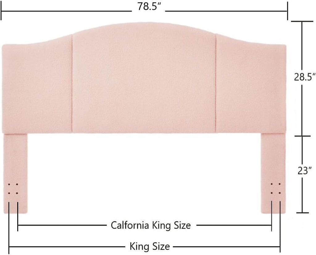 24KF Upholstered Soft Teddy Fabric King Headboard,Modern Wave-Like Top Edge CA King Size Headboard, 6033-K-Pink