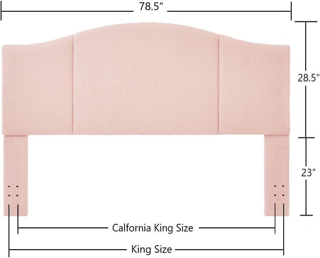 24KF Upholstered Soft Teddy Fabric King Headboard,Modern Wave-Like Top Edge CA King Size Headboard, 6033-K-Pink