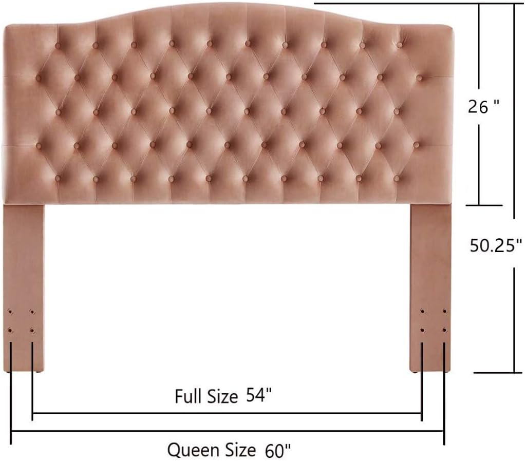 24KF Upholstered Tufted Button Velvet Headboard,Comfortable Fashional Headboard Queen/Full Size,Blush