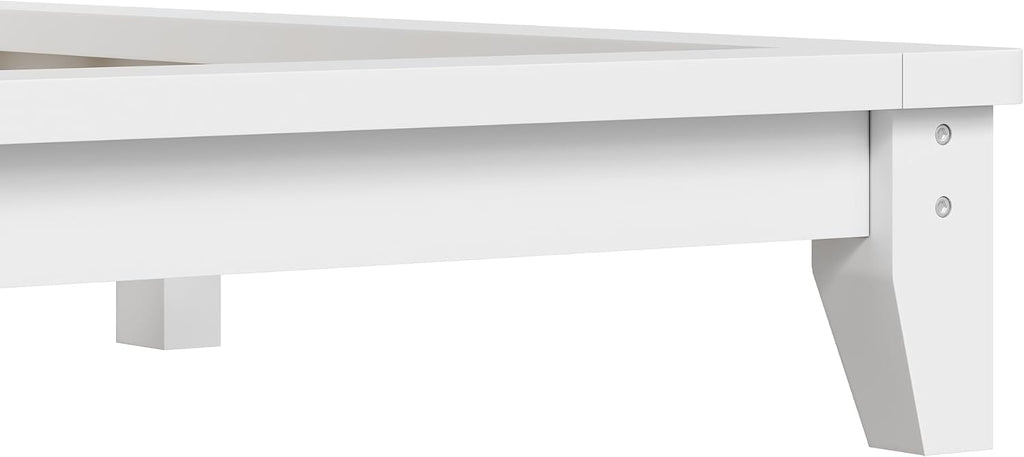 Merax Full Size Solid Wood Platform Bed Frame, Modern Comfortable with Headboard, Slat Support, No Box Spring Needed, White
