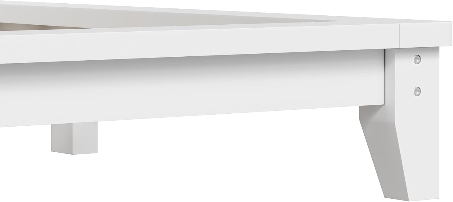 Merax Queen Size Solid Wood Platform Bed Frame, Modern Comfortable with Headboard, Slat Support, No Box Spring Needed, White