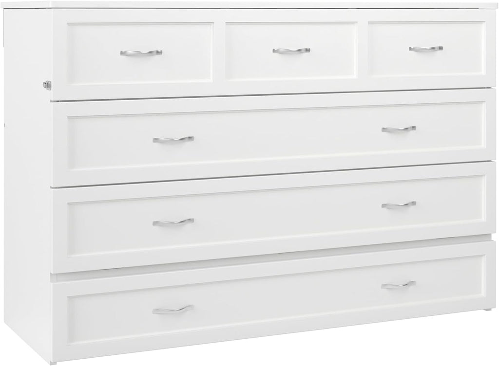 AFI Northfield Queen Size Murphy Bed Chest with Mattress, Storage, & Built-in Charger in White