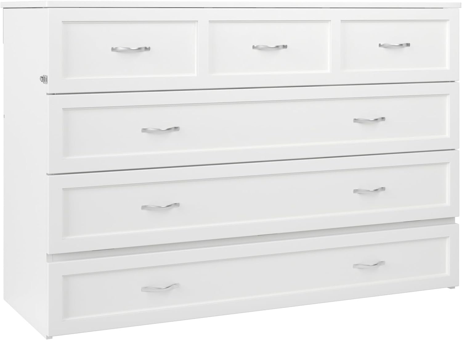 AFI Northfield Queen Size Murphy Bed Chest with Mattress, Storage, & Built-in Charger in White