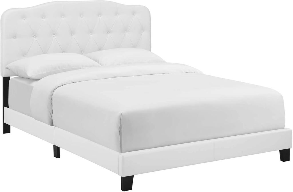 Modway MOD-5993-WHI Amelia Tufted Faux Leather Upholstered King Platform Bed in White