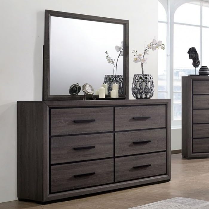 MASARA 5-Piece Queen Bedroom Set, Gray Wood Finish with Bookcase Headboard, Contemporary Style.