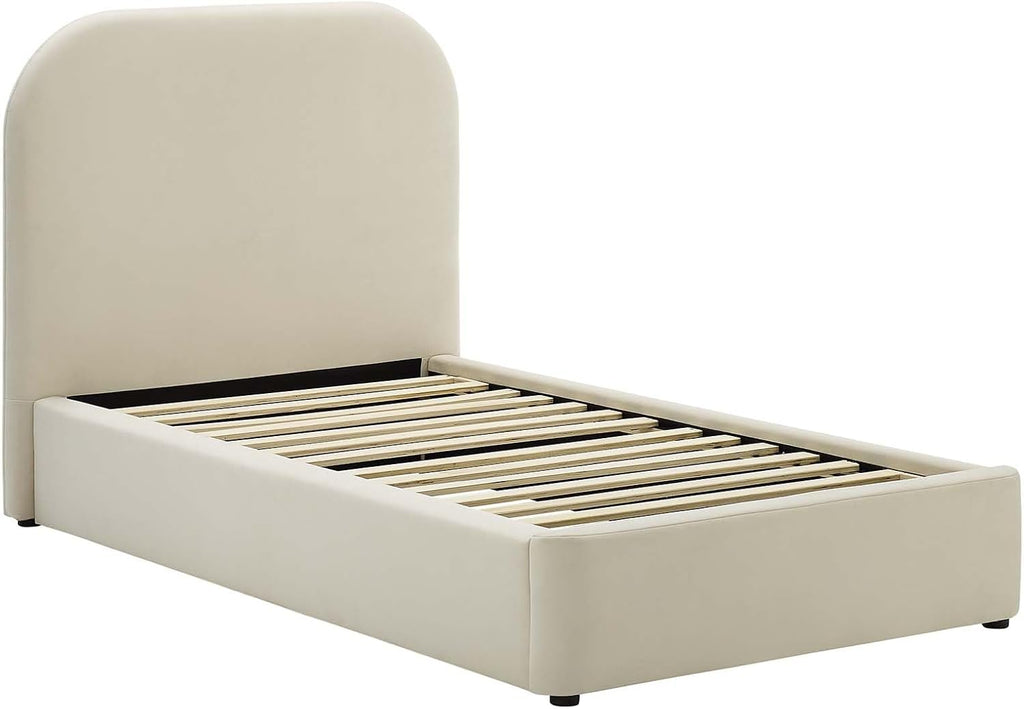 Modway Keynote Modern Bed Frame, Twin Size with Curve Shaped Headboard in Alabaster