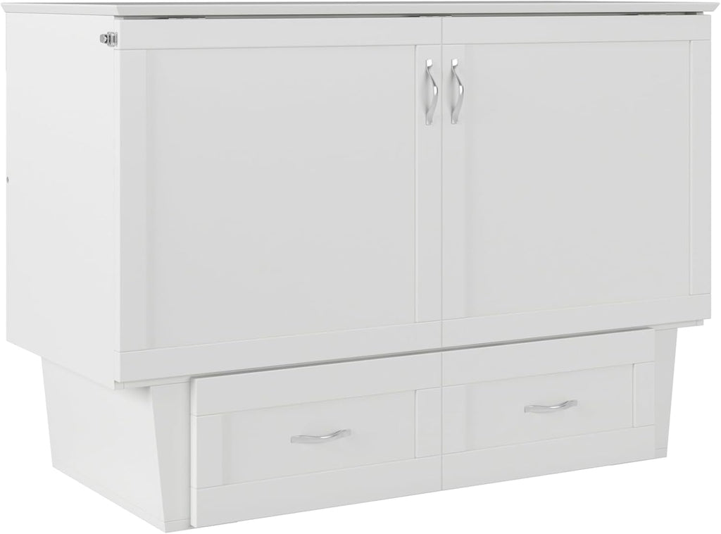 AFI, Monroe Full Murphy Bed Chest with 6' Mattress, Storage Drawer & Built-in USB Charger, White