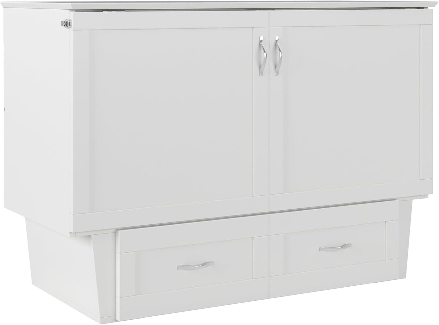 AFI, Monroe Full Murphy Bed Chest with 6' Mattress, Storage Drawer & Built-in USB Charger, White
