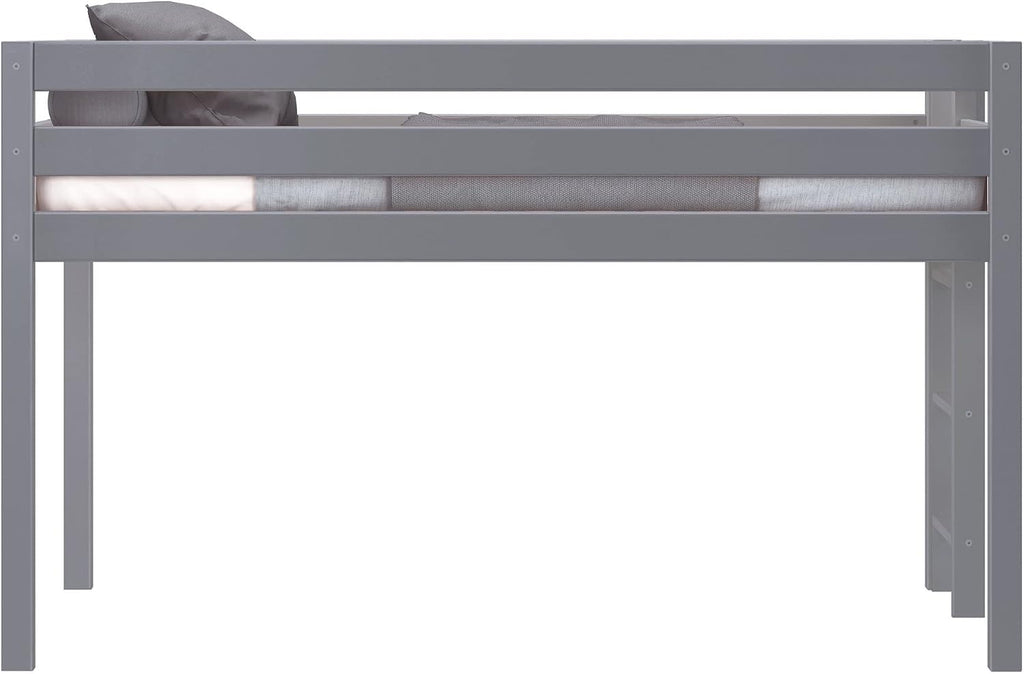 Jackpot! Contemporary Low Loft Twin Bed with End Ladder, Gray