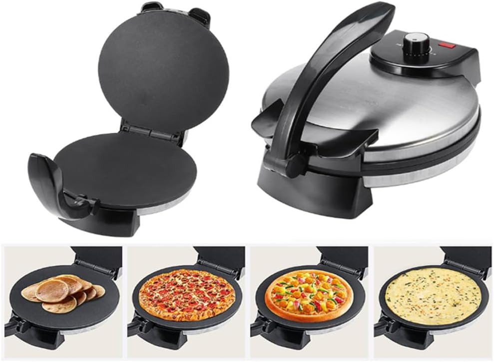 12-Inch Electric Roti Maker & Tortilla Machine – Automatic with Indicator Lights, Adjustable Temperature, Double-Sided Heating for Perfect Quesadillas & Cooked Flatbreads