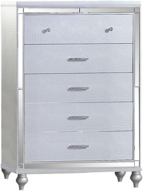 Silver Queen 5-Piece LED Bedroom Set with Wood Furniture